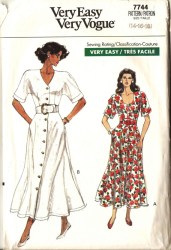 7744 EZ VOGUE LONG SS BUTTON DOWN FLARE DRESS PATTERN 8-12 UNCUT